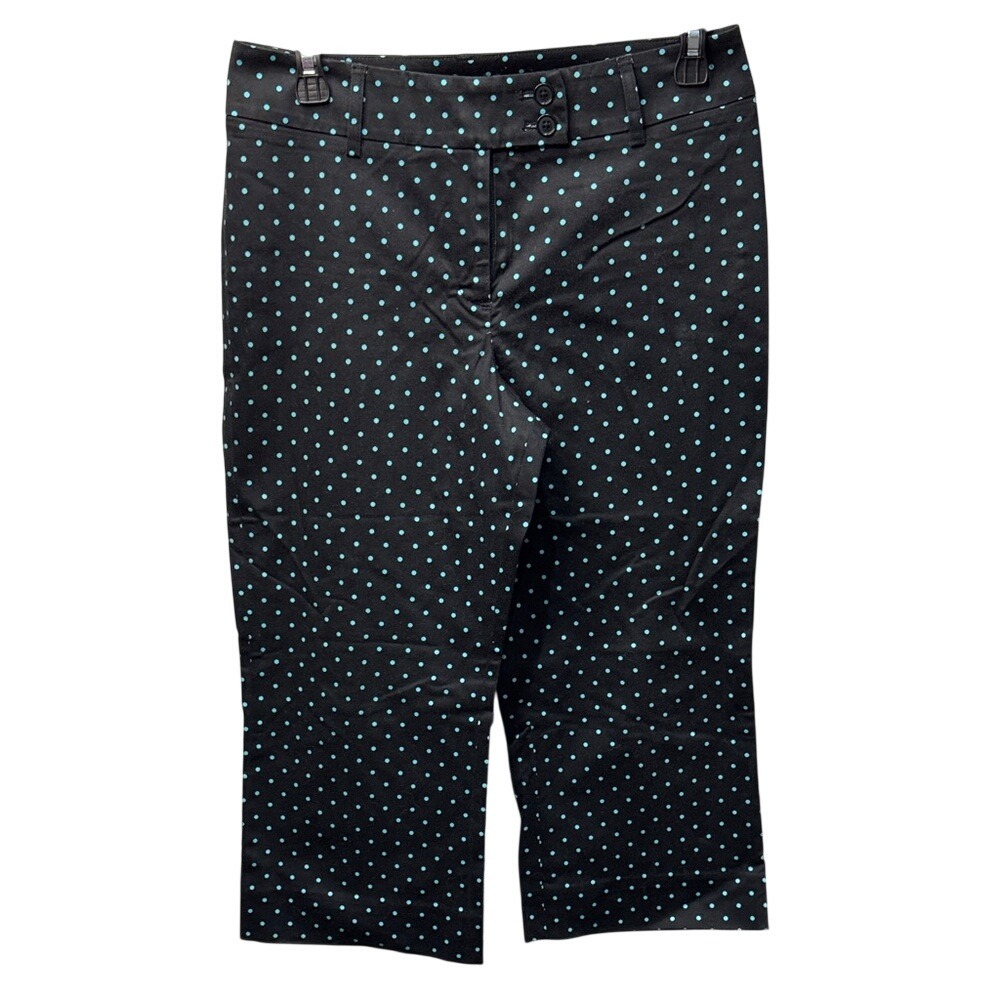 Harolds Womens Polka Dot Cropped Capri Pants‎ Black Turquoise Stretch Size 4